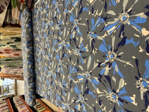 Viskosejersey Blau/Grau Floral