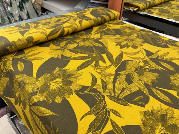 Viskosejersey Gelb Floral