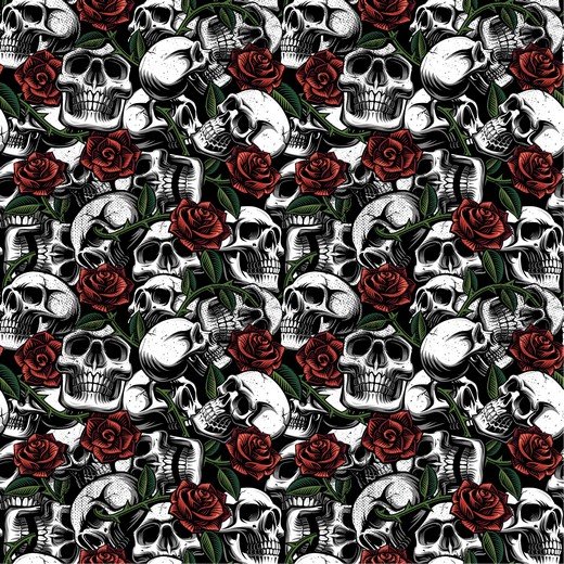 Baumwolle Skull Roses White